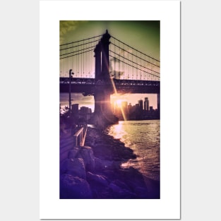 Manhattan Bridge Skyline Sun Brooklyn New York City Posters and Art